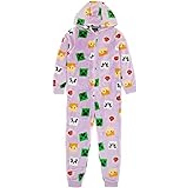 (Purple, 9-10 Years) Minecraft Girls Onesie Kids Creeper Steve Purple Game All In One Pjs