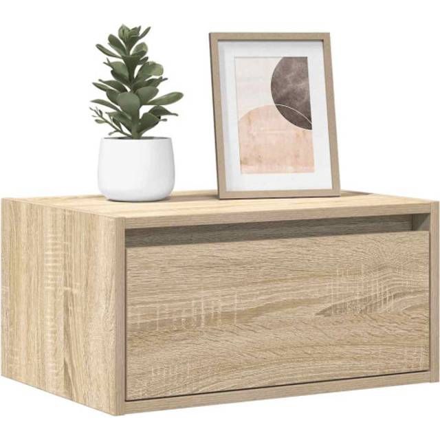 vidaXL Wall-mounted Bedside Cabinets with LED Lights 2 pcs Sonoma Oak - Brown