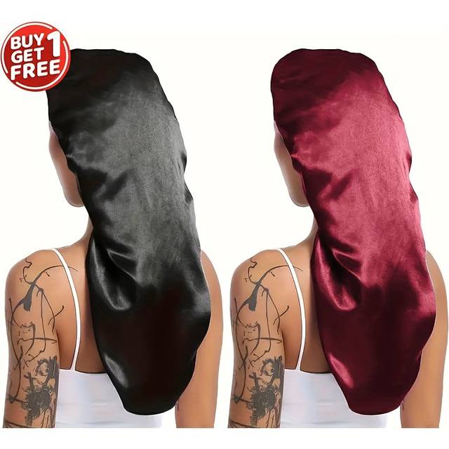 TEMU 2pcs Satin Sleep Caps For Women - , Long Hair & Curly Friendly Hats With Adjustable Toggle Closure, Chemotherapy, Hair Care