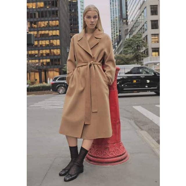 Mango Batin Belted Wool Blend Coat, Camel