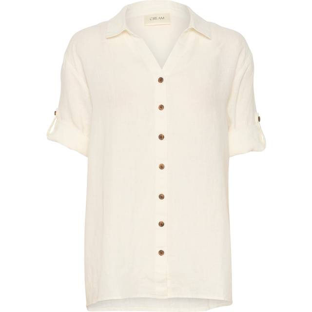 Cream Bellis Collared Short Sleeve Shirt - Snow White