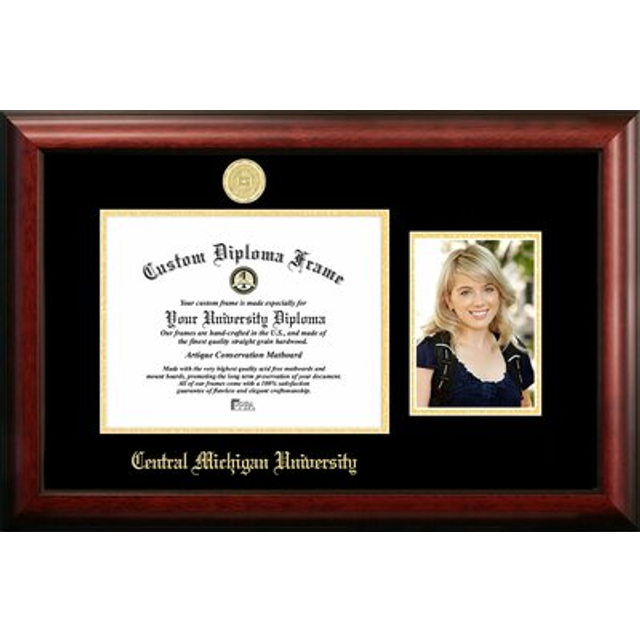 Campus Images MI999PGED-1185 8.5 x 11 in. Central Michigan University Gold Embossed Diploma Satin Mahogany Frame with 5 x 7 in. Portrait