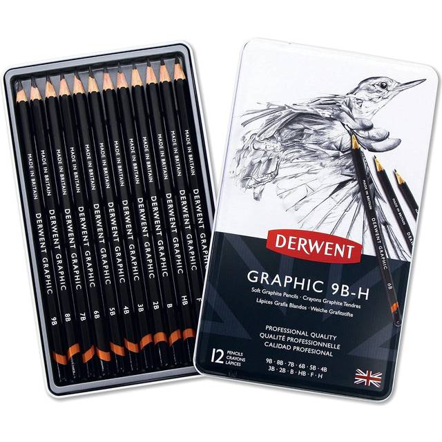 Derwent Graphic Soft Graphite Pencils In 20 Versatile Degrees 9B - 9H Pack Of 12