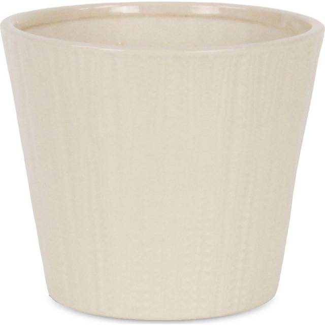 Currula Tapered Vertical Dotted Pattern Ceramic Pot - Large - Off White