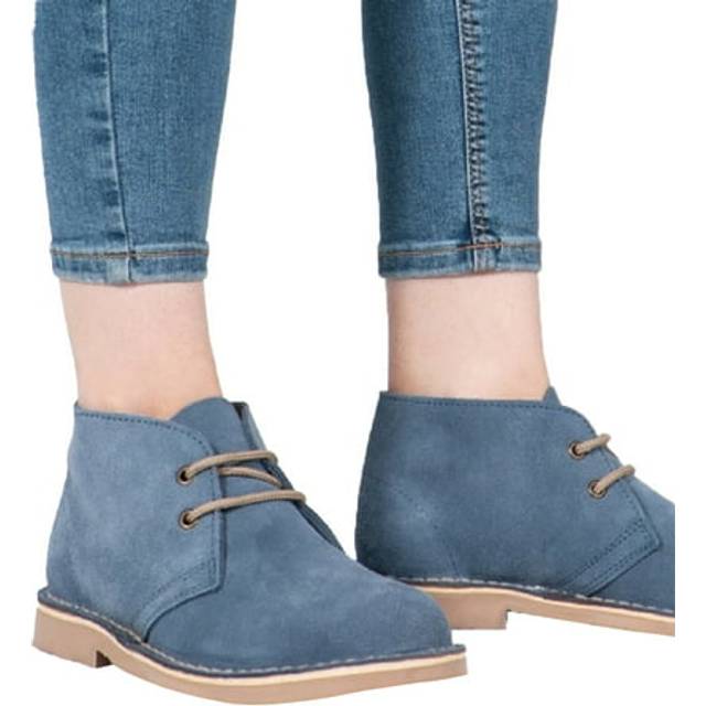 Real Suede Unlined Desert Boots - Blue - 6