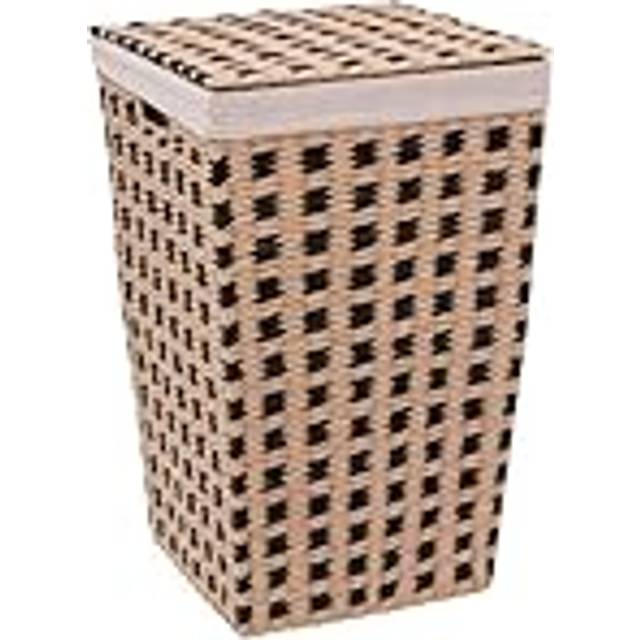 Five - Tvättkorg med naturligt flätat lock och svart H 53 cm