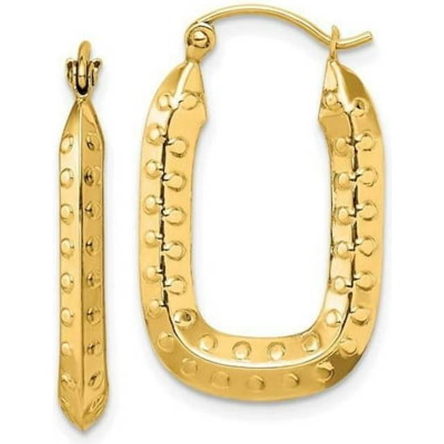 10K Yellow Gold Polished Textured Rectangle Hoop Earrings