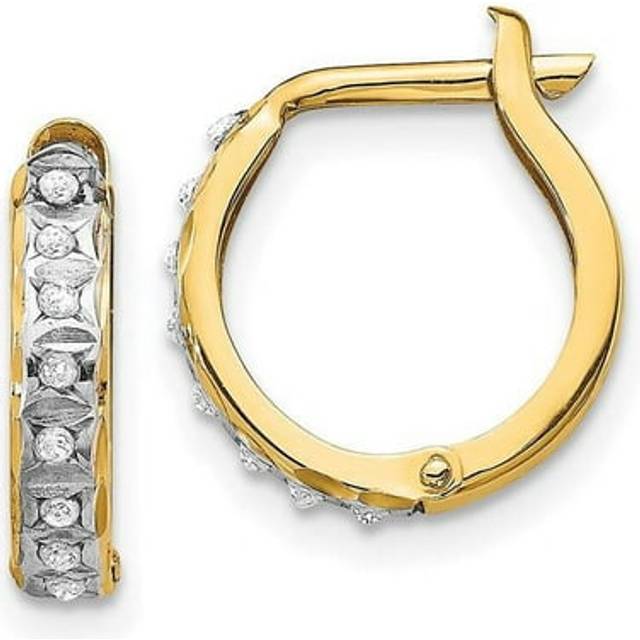 14K Yellow Gold Diamond Fascination Round Hinged Hoop Earrings