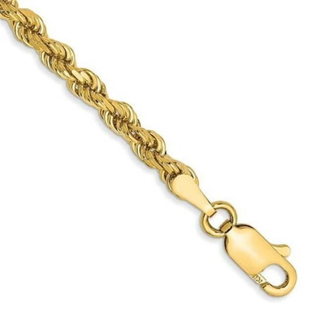 14K Yellow Gold 3 mm Diamond-Cut Rope 7 in. Bracelet with Lobster Clasp Chain