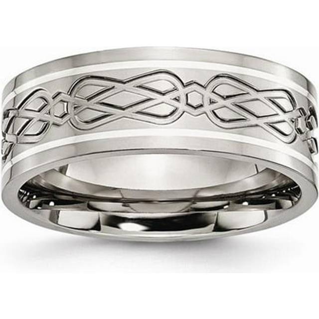 8 mm Titanium & Sterling Silver Inlay Celtic Knot Flat Polished Band - Size 11.5