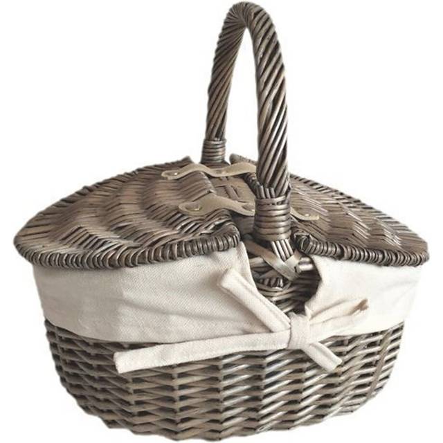 Small Double Lidded Oval Picnic Basket with Lining (30cm H X 30cm W X 23cm D)