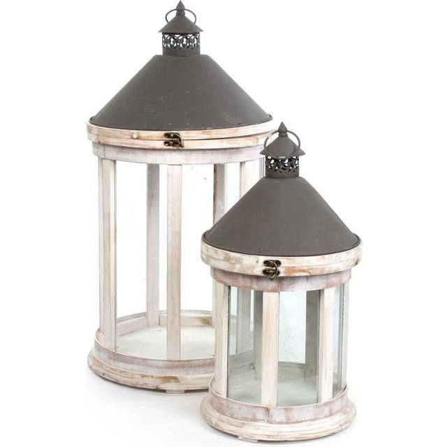 2 Piece Wooden Lantern - White (72cm H X 37cm W X 37cm D)