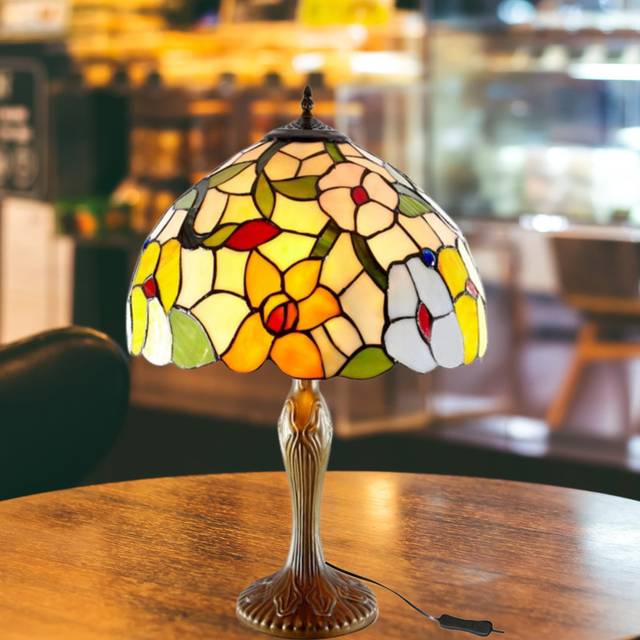 Spring Flower Stained Glass Tiffany Table Lamp - - Green (45cm H x 40.64cm W x 40.64cm D)