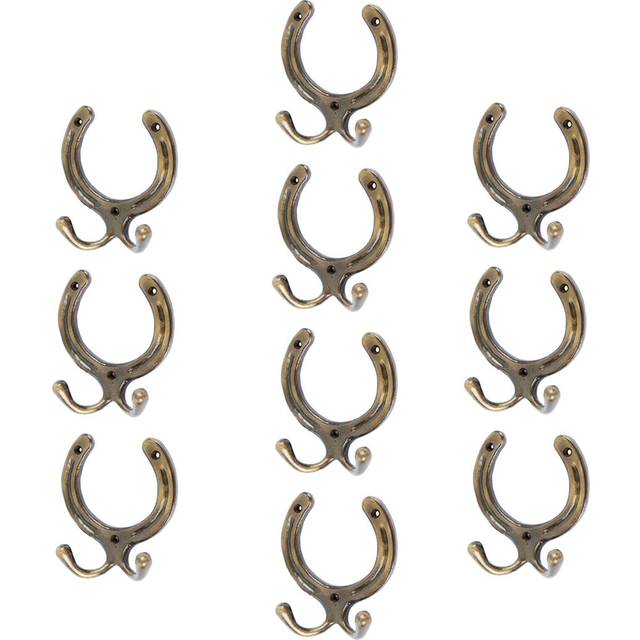 Horse Shoe Double Coat Hook - W100mm x H110mm - Pack of 10 - Gold - 1000mm x 1000mm