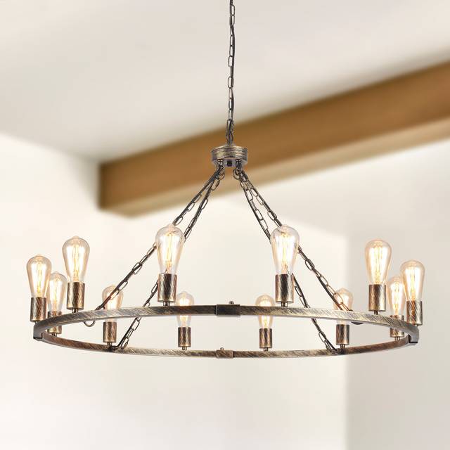 Turco 12-Light Wagon Wheel Chandelier - Bronze (65cm H X 100cm W X 100cm D)