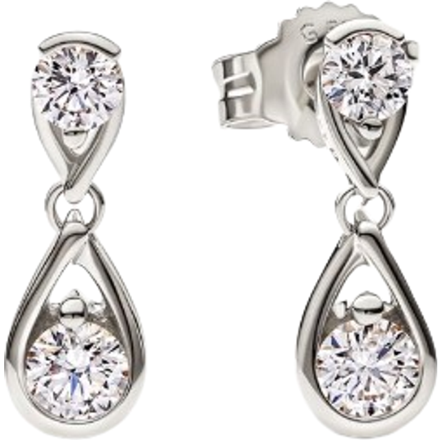 Pandora Infinite 14k White Gold Double Lab-grown Diamond Drop Earrings - 14k white gold / Lab-grown diamond - Clear - one size