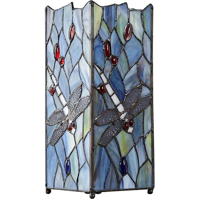 Beautiful Hand Crafted Tiffany Inspired Decorative Dragonfly Design Square Glass Table Lamp - Blue (26.5cm H X 11cm W X 11cm D)