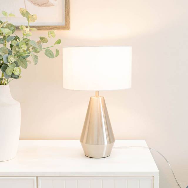 ValueLights Jax White Shade Brushed Chrome Touch LED Table Lamp - Silver - 41 x 25 x 25cm
