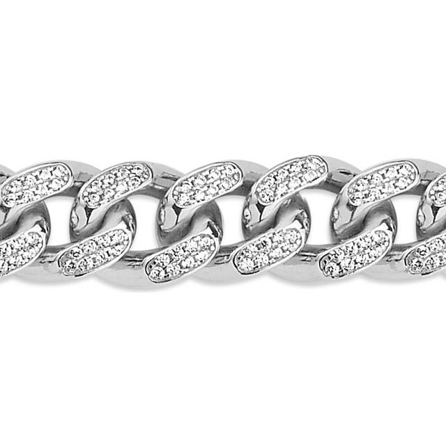 Jewelco London Gents Sterling Silver Cubic Zirconia Encrusted Cuban Curb Bracelet 9mm 8.5 inch - GVB418