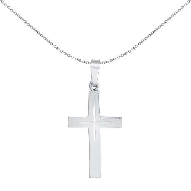 Jewelco London Unisex Rhodium Plated Sterling Silver Diamond-cut Flat Cross Pendant - APX029