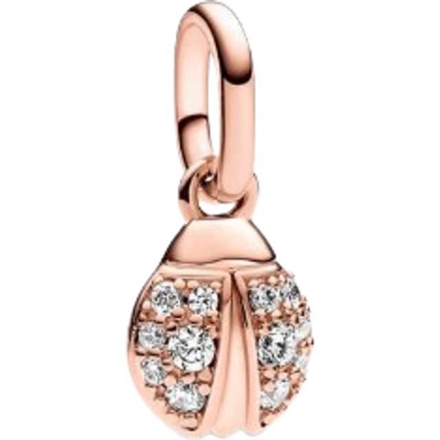 Pandora ME Lucky Ladybird Mini Dangle Charm - 14k rose gold plating / Cubic zirconia - Clear - one size