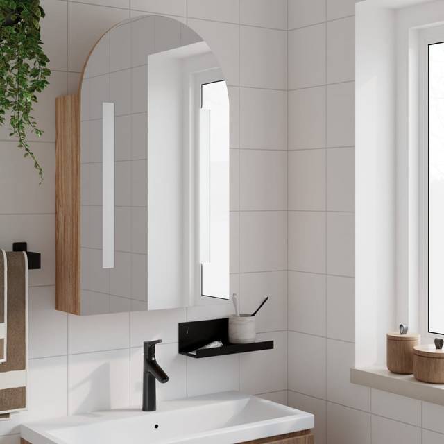 Adiza 42cm W x 70cm H Wall Mirror Cabinet with LED Lighting - Arched Oak (699.77mm H X 419.86mm W X 129.79mm D)