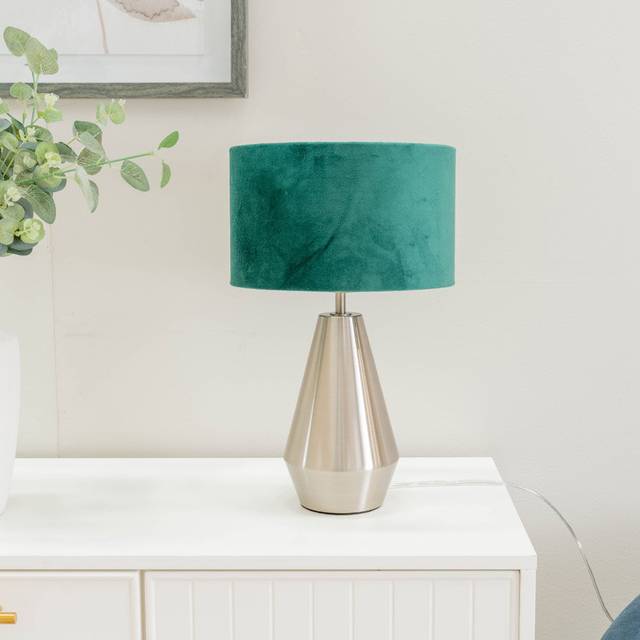 Jax Dimmable Touch Table Lamp with Velvet Drum Shade - Black (26.5cm H X 17.5cm W X 61.5cm D)