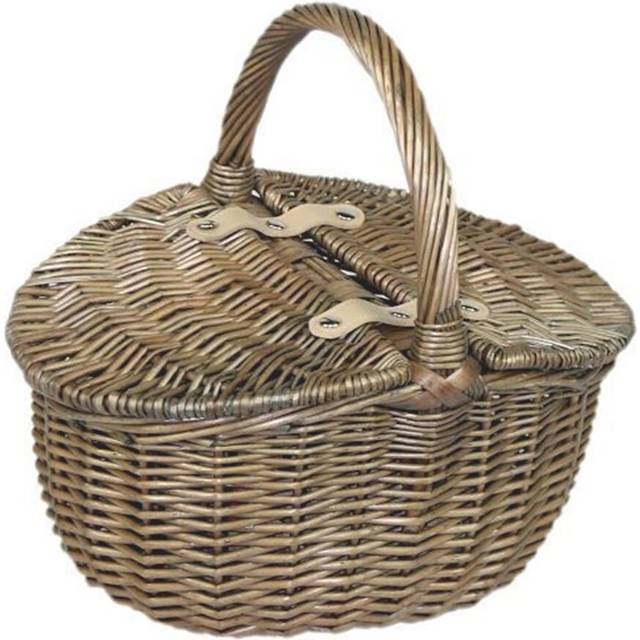 Double Lidded Small Oval Picnic Basket (30cm H X 30cm W X 23cm D)