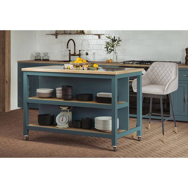 Mounia Granite Kitchen Island - Blue (90cm H X 130cm W X 73cm D)