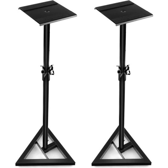 Studio Speaker Stands (Pair), 6-Position Adjustable Height Speaker Stand With Non-Skid Padding Stickers, Safety Pin & Wire Clamp, Heavy Duty Metal Tri - Matte Black (157cm H X 45cm W X 45cm D)