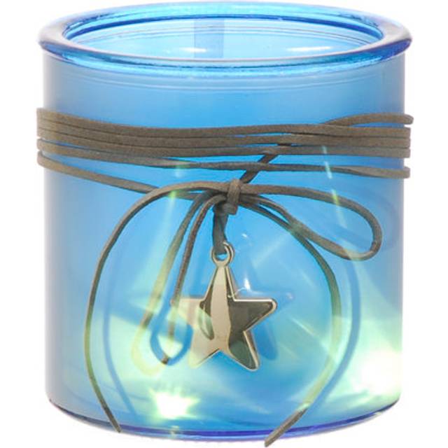 Battery Operated Glass Lantern - Grey (15cm H x 12.5cm W x 12.5cm D)