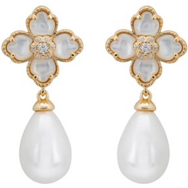 Flower Clover Pearl Drop Earrings Mother Of Pearl Gold - White - One Size