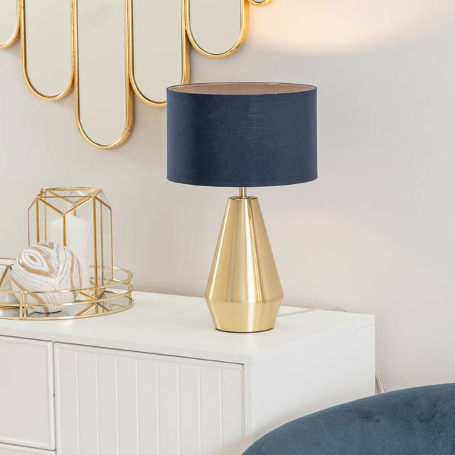 Jax Metal Dimmable Touch Table Lamp with White Fabric Drum Shade - Gold (26.5cm H X 17.5cm W X 61.5cm D)