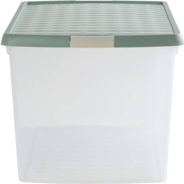 Wham Clip 62L Clear Green Milieu and Stone Rectangular Storage Box with Lid 4 Pack
