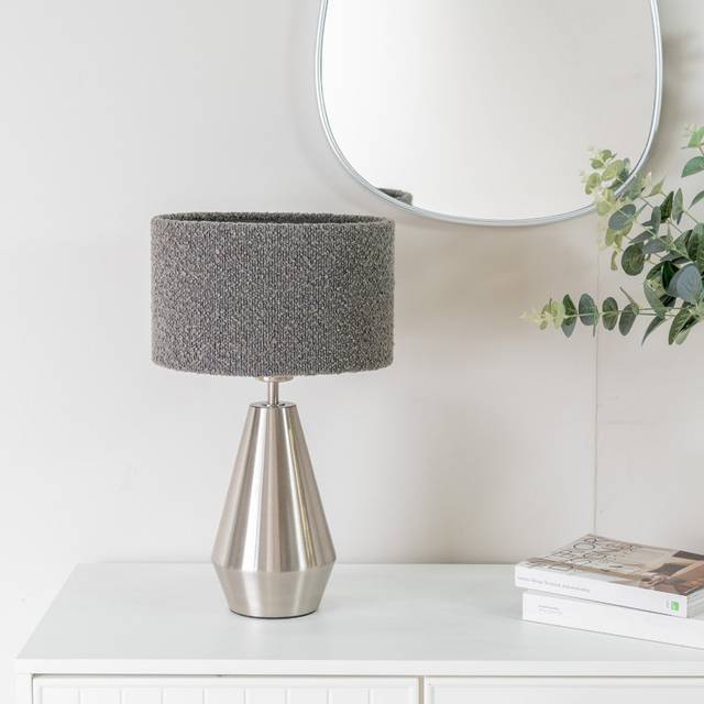 Jax Dimmable Touch Table Lamp with Velvet Drum Shade - Charcoal Grey (26.5cm H X 17.5cm W X 61.5cm D)