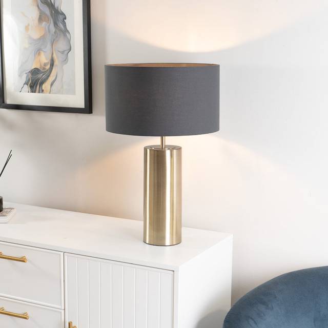 ValueLights Lexy Reni Charcoal Grey and Antique Brass Shade Touch LED Table Lamp - Gold