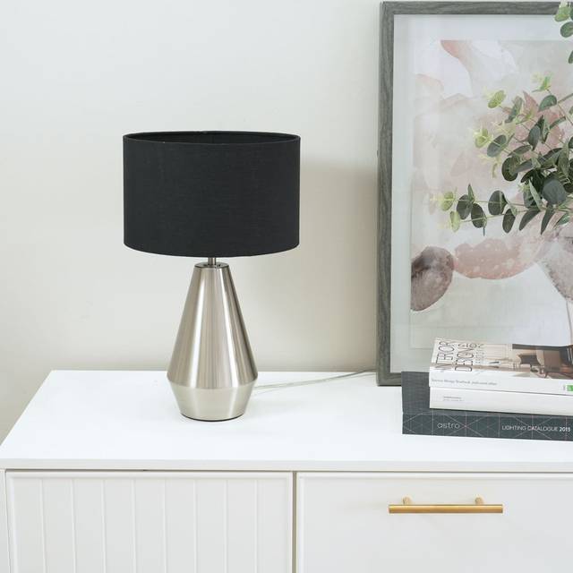 Jax Metal Dimmable Touch Table Lamp with White Fabric Drum Shade - Black (26.5cm H X 17.5cm W X 61.5cm D)