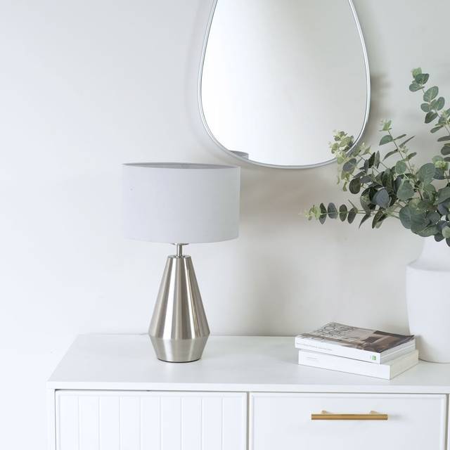Jax Metal Dimmable Touch Table Lamp with White Fabric Drum Shade - Grey (26.5cm H X 17.5cm W X 61.5cm D)