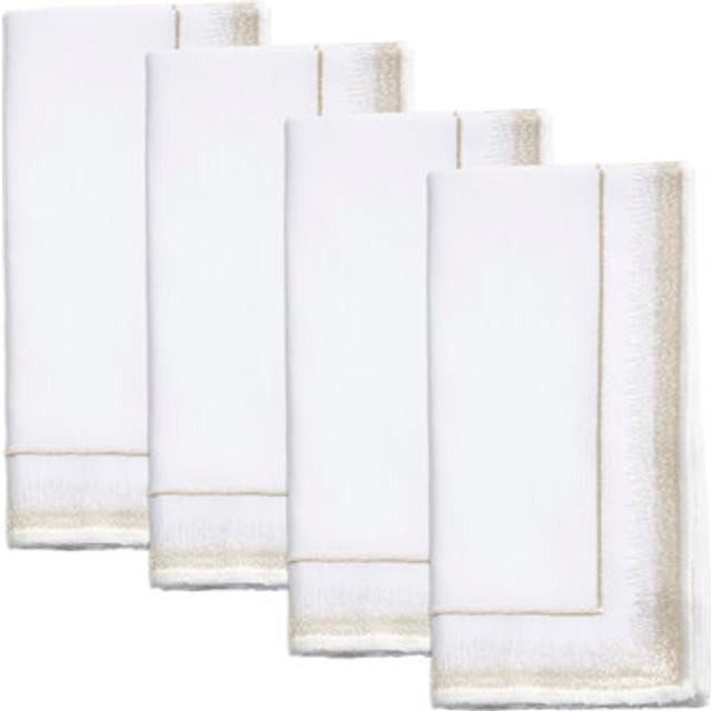 Saro Lifestyle 2941.CH20S 20 x 20 in. Champagne Elegant Embroidery Detail Napkin, White - Set of 4