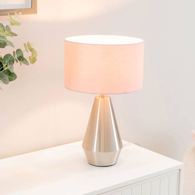 Jax Metal Dimmable Touch Table Lamp with White Fabric Drum Shade - Silver (26.5cm H X 17.5cm W X 61.5cm D)