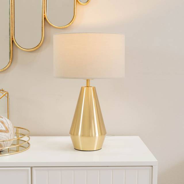 Jax Metal Dimmable Touch Table Lamp with White Fabric Drum Shade - Gold (26.5cm H X 17.5cm W X 61.5cm D)