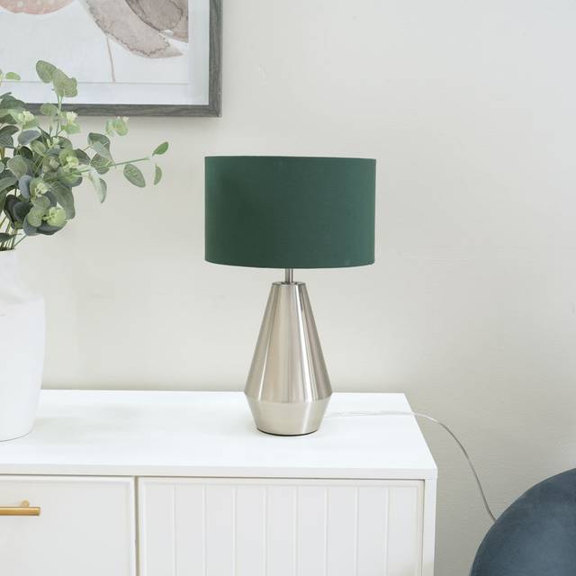 Jax Metal Dimmable Touch Table Lamp with White Fabric Drum Shade - Forest Green (26.5cm H X 17.5cm W X 61.5cm D)