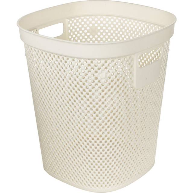 12.5L Rattan Effect Large Plastic Home Office Dustbin - White (13.21L)