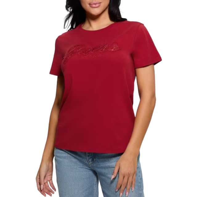 Guess Lace Logo T-Shirt - Red - XS