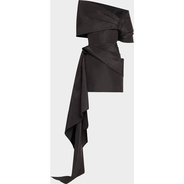 Draped Mini Cocktail Dress With Draped Stole - BLACK - 12