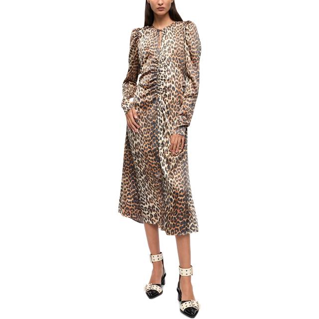 Leopard Satin Ruched Dress - Embracing its Nordic heritage without limiting itself to traditional minimalism, Ganni seeks a more effortless and playful approach to design. Leaving plenty of room for experimentation, the label's fresh approach to femininity injects bold colour palettes and comfortable fits into your everyday wardrobe.