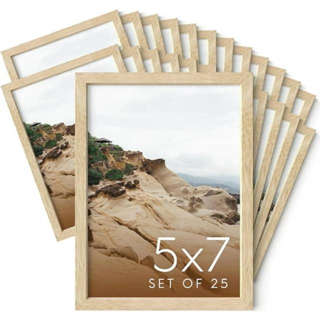 Haus and Hues 5x7 Natural Oak Wood Photo Frame Set of 25  Mini Picture Frames Bulk Gallery Set  Premium Bulk Picture Frames 5x