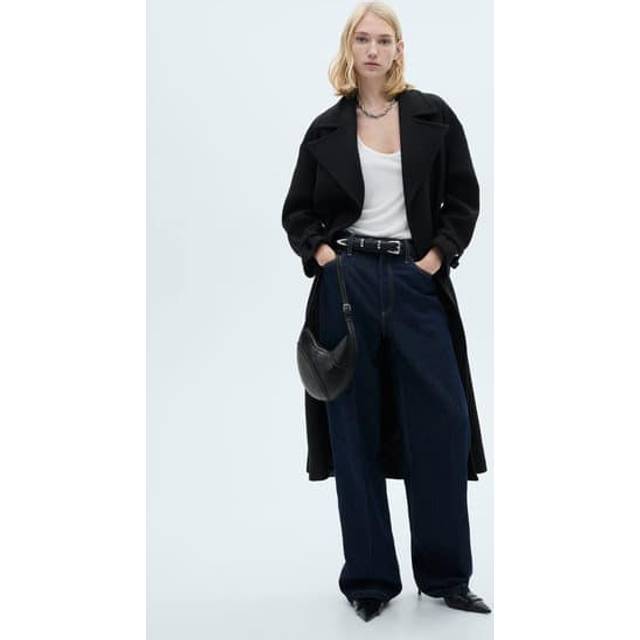 MANGO Maxi Lapel Manteco Wool Coat Dam Kappor Stl. XXL - Från Magasin - Black (XXL)