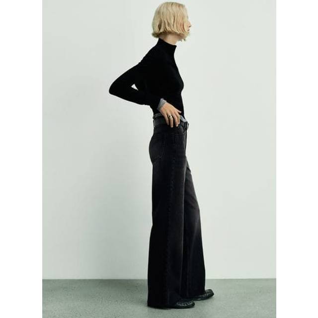 Danila wide leg high-rise jeans black denim - Woman - 8 - MANGO - Black denim