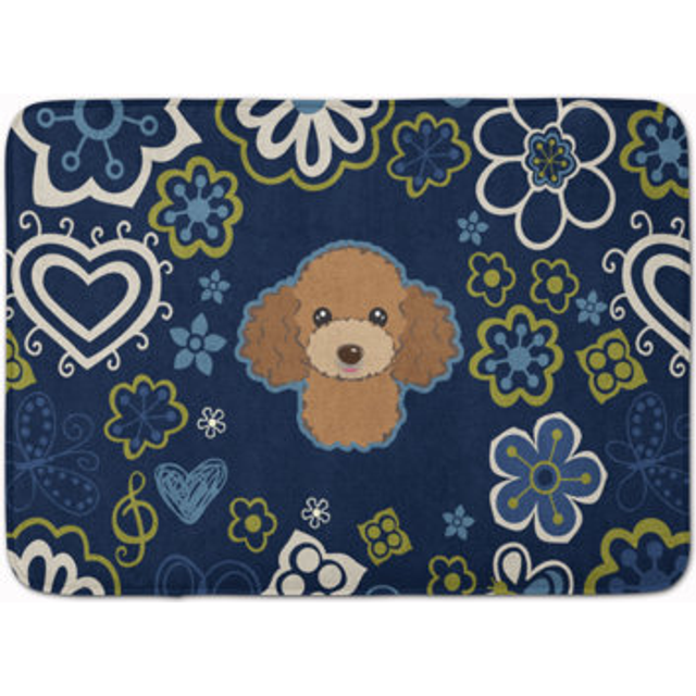Caroline's Treasures Blue Flowers Chocolate Brown Poodle Floor Mat  19 x 27  Multicolor